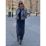Women's Bomber Jacket Cropped Long Sleeve Button Up – Going Out