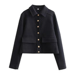 Women's Bomber Jacket Cropped Long Sleeve Button Up – Going Out