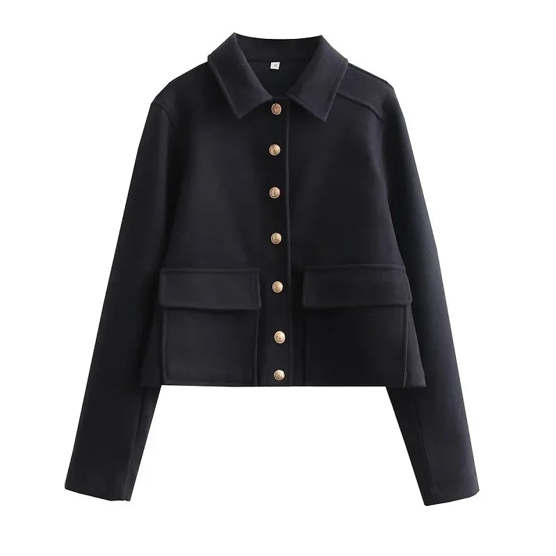 Women's Bomber Jacket Cropped Long Sleeve Button Up – Going Out