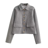 Women's Bomber Jacket Cropped Long Sleeve Button Up – Going Out