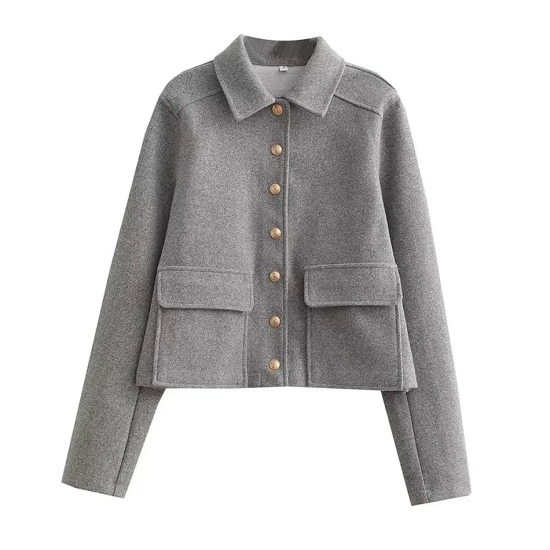 Women's Bomber Jacket Cropped Long Sleeve Button Up – Going Out