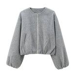 Women's Bomber Jacket Cropped Long Sleeve Zip Front – Going Out