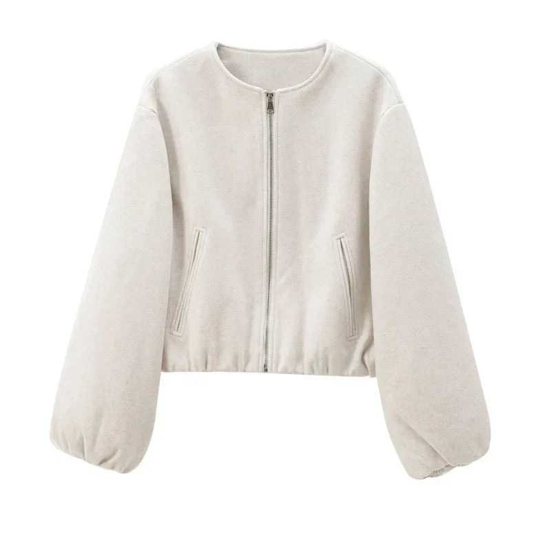 Women's Bomber Jacket Cropped Long Sleeve Zip Front – Going Out