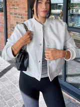 Women's Bomber Jacket Cropped Snap Button Ribbed – Outdoor Party
