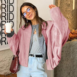 Women's Bomber Jacket Cropped Zip Front Pointed Collar – Streetwear