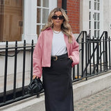 Women's Bomber Jacket Cropped Zip Front Pointed Collar – Streetwear