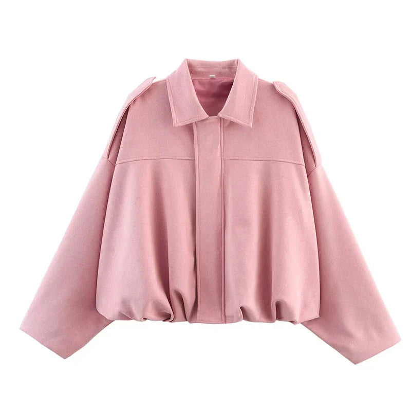 Women's Bomber Jacket Cropped Zip Front Pointed Collar – Streetwear
