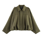 Women's Bomber Jacket Cropped Zip Front Pointed Collar – Streetwear