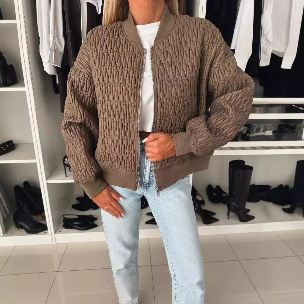 Women's Bomber Jacket Quilted Long Sleeve Zip Front Rib Collar – Going Out