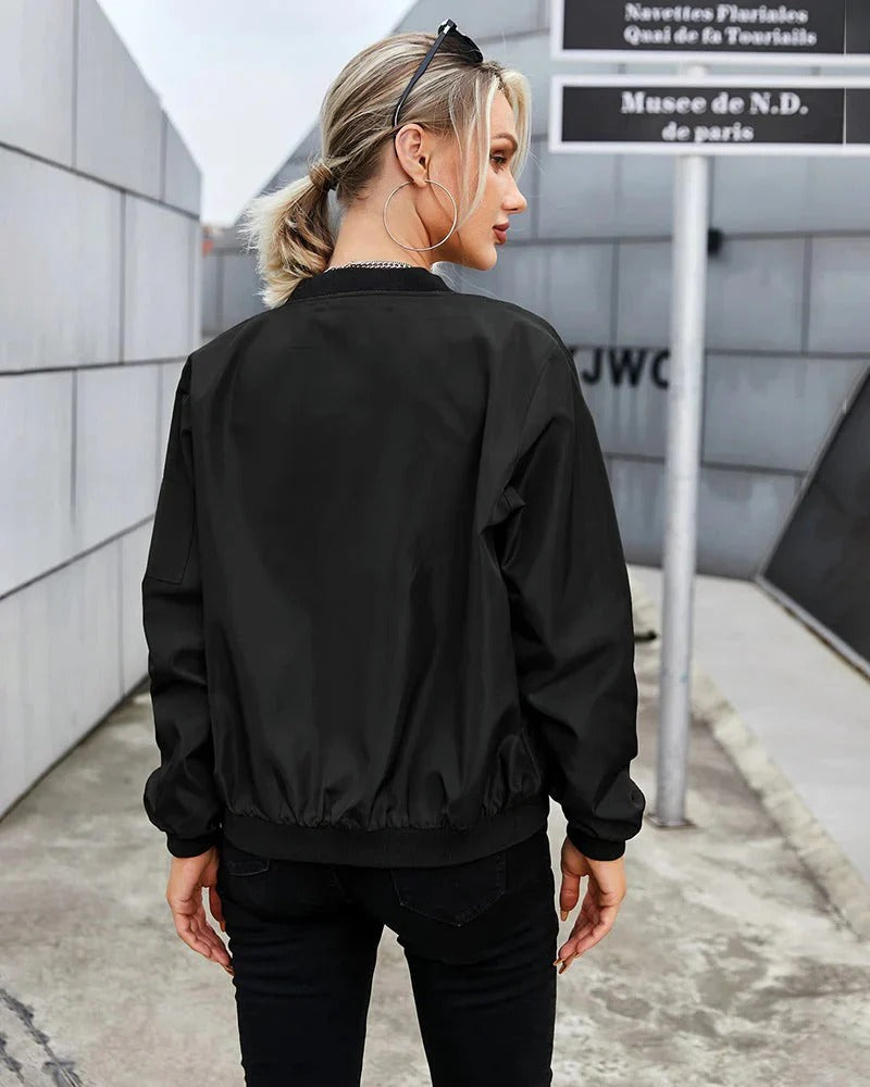 Women's Bomber Jacket Zip Front Long Sleeve Ribbed Trim – Weekend Plans
