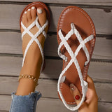 Women's Braided Flat Sandals Toe Post Back Strap Detail – Resort Wear