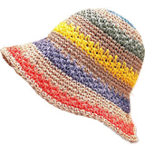 Women's Bucket Hat Crochet Stripe Flat Top Short Brim – Beach Vacation