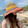 Women's Bucket Hat Crochet Stripe Flat Top Short Brim – Beach Vacation