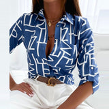 Women's Button Down Blouse Mixed Print Collared Long Sleeve – Casual Wear