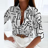 Women's Button Down Blouse Mixed Print Collared Long Sleeve – Casual Wear
