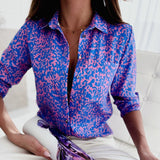 Women's Button Down Blouse Mixed Print Collared Long Sleeve – Casual Wear