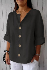 Women's Button Front Blouse Notched Neck Rolled Sleeve – Everyday Outings