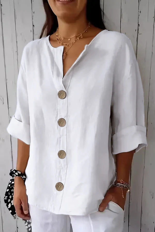 Women's Button Front Blouse Notched Neck Rolled Sleeve – Everyday Outings