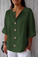 Women's Button Front Blouse Notched Neck Rolled Sleeve – Everyday Outings