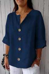 Women's Button Front Blouse Notched Neck Rolled Sleeve – Everyday Outings