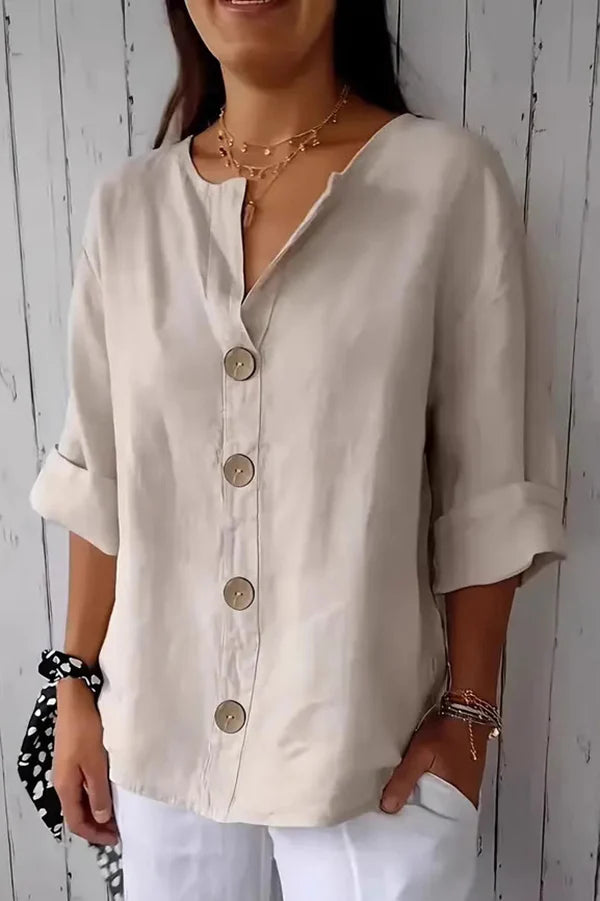 Women's Button Front Blouse Notched Neck Rolled Sleeve – Everyday Outings