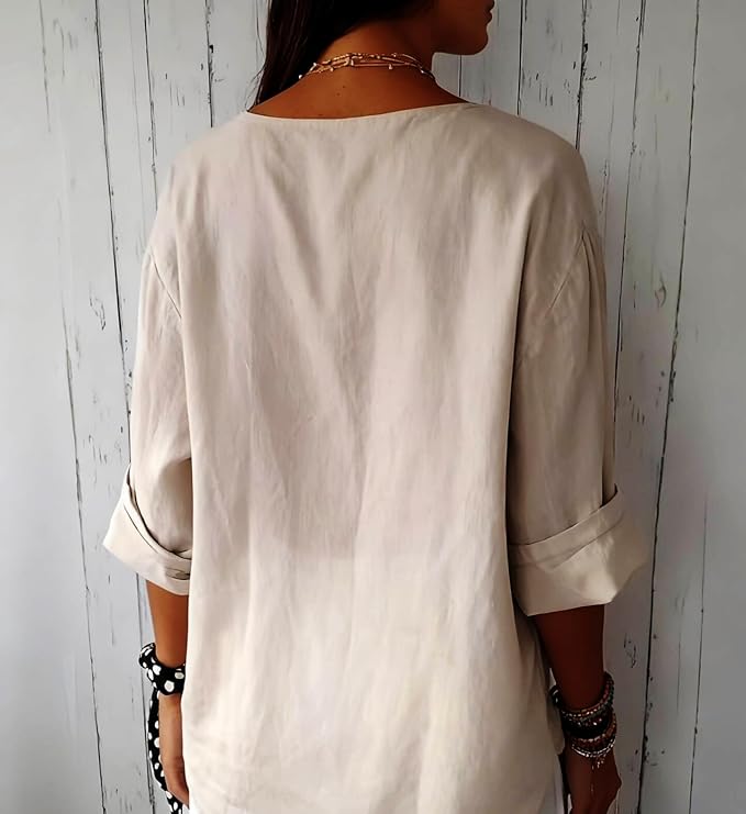 Women's Button Front Blouse Notched Neck Rolled Sleeve – Everyday Outings