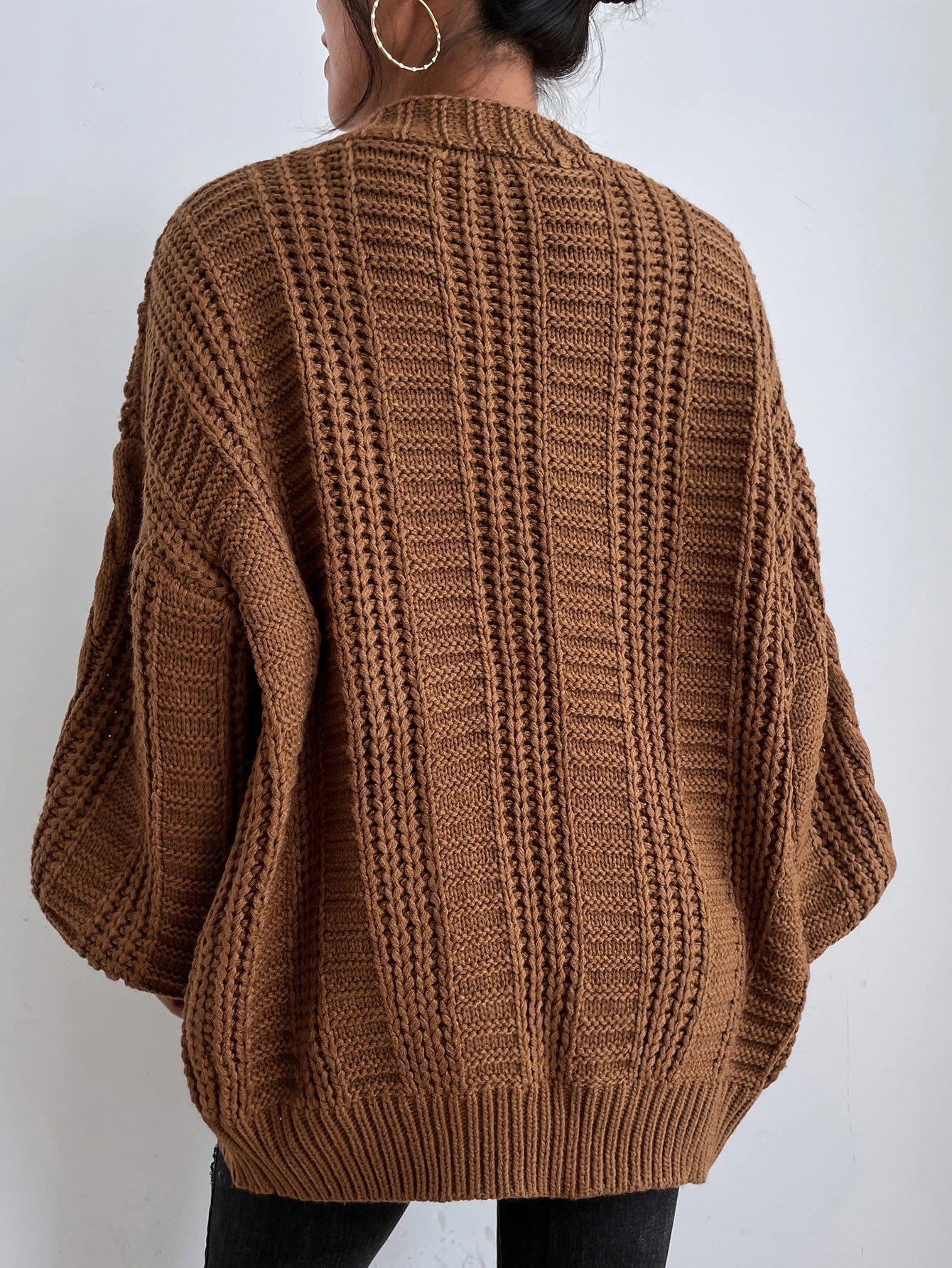 Women's Cable Knit Cardigan Chunky Button Front Long Sleeve - Casual
