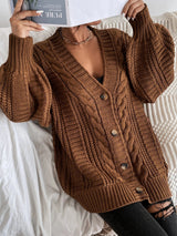 Women's Cable Knit Cardigan Chunky Button Front Long Sleeve - Casual