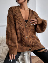Women's Cable Knit Cardigan Chunky Button Front Long Sleeve - Casual