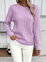 Women’s Cable Knit Sweater Crewneck Long Sleeve Ribbed Trim – Weekend Errands