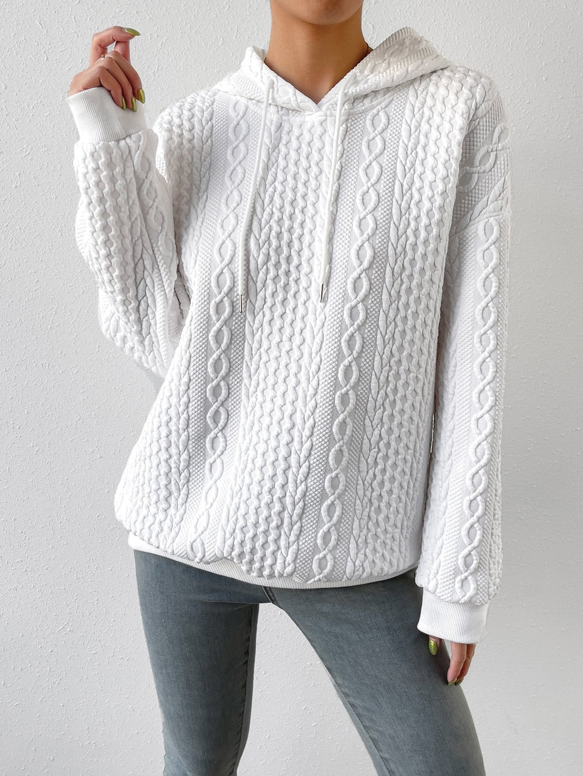 Women’s Cable Knit Sweater Drawstrings Textured Panels Long Sleeves – Campus Walks