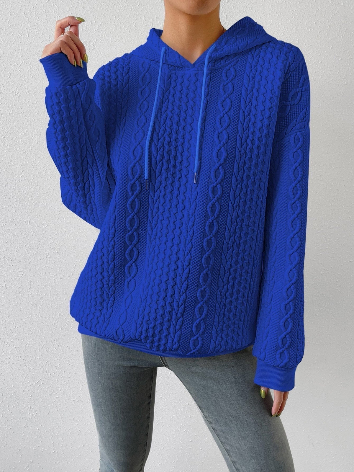 Women’s Cable Knit Sweater Drawstrings Textured Panels Long Sleeves – Campus Walks