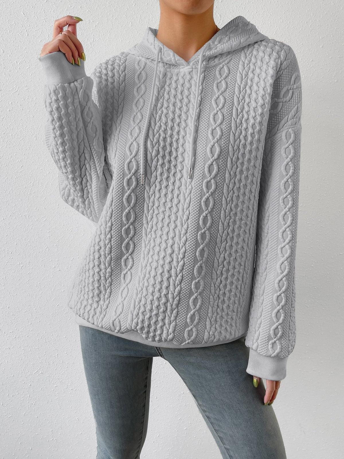 Women’s Cable Knit Sweater Drawstrings Textured Panels Long Sleeves – Campus Walks
