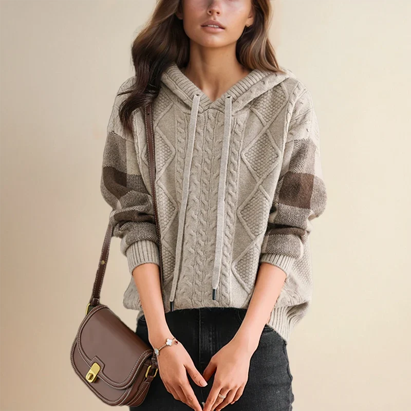 Women's Cable Knit Sweater Hooded Long Sleeve Ribbed Trim – Weekend Errands