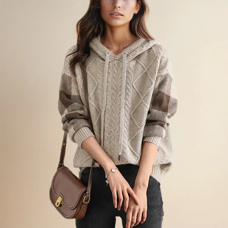 Women's Cable Knit Sweater Hooded Long Sleeve Ribbed Trim – Weekend Errands