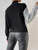 Women’s Cable Knit Sweater Mock Neck Asymmetric Panel Long Sleeves – Creative Workshops