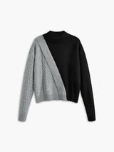 Women’s Cable Knit Sweater Mock Neck Asymmetric Panel Long Sleeves – Creative Workshops