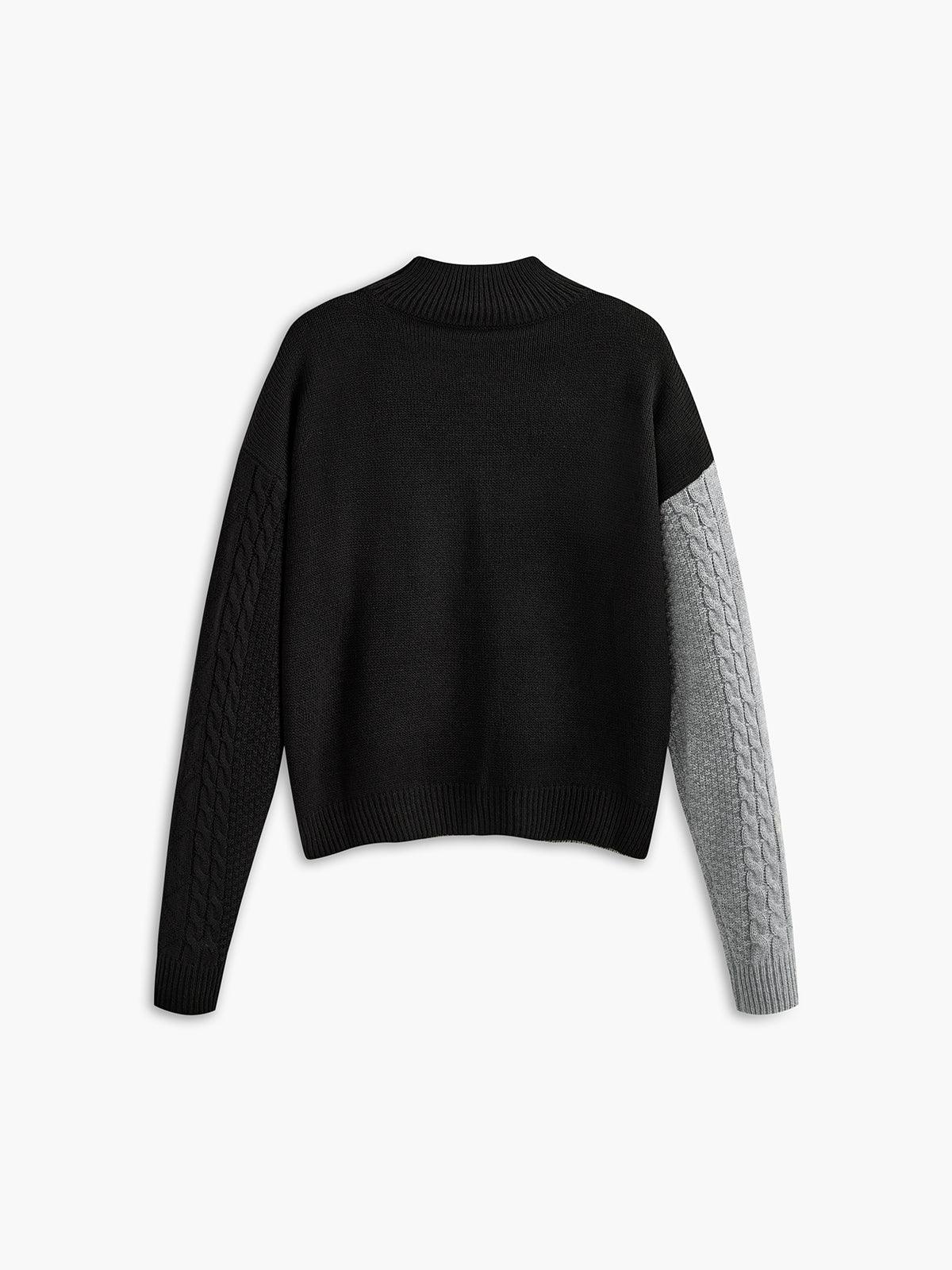 Women’s Cable Knit Sweater Mock Neck Asymmetric Panel Long Sleeves – Creative Workshops