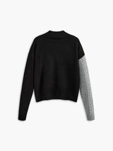 Women’s Cable Knit Sweater Mock Neck Asymmetric Panel Long Sleeves – Creative Workshops