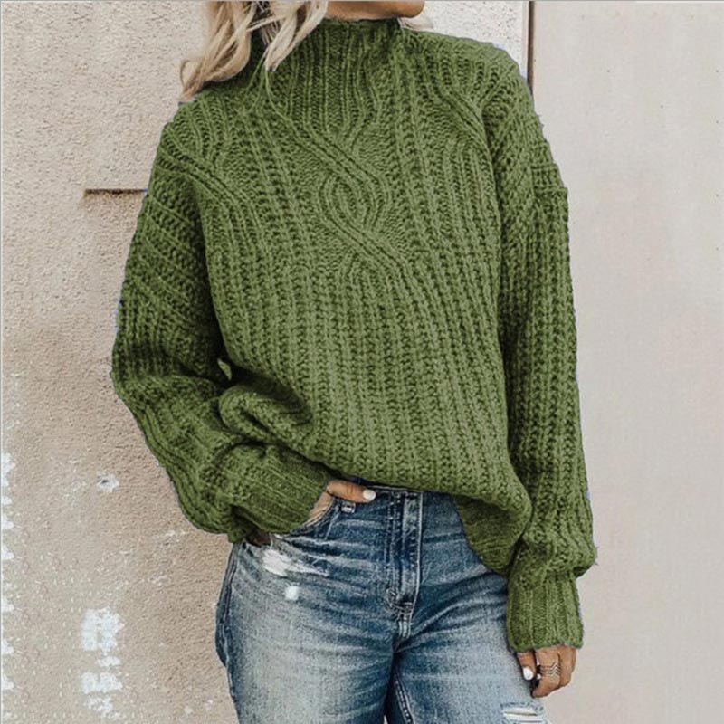 Women's Cable Knit Sweater Mock Neck Long Sleeve Ribbed Trim – Casual Day Plans