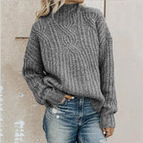 Women's Cable Knit Sweater Mock Neck Long Sleeve Ribbed Trim – Casual Day Plans