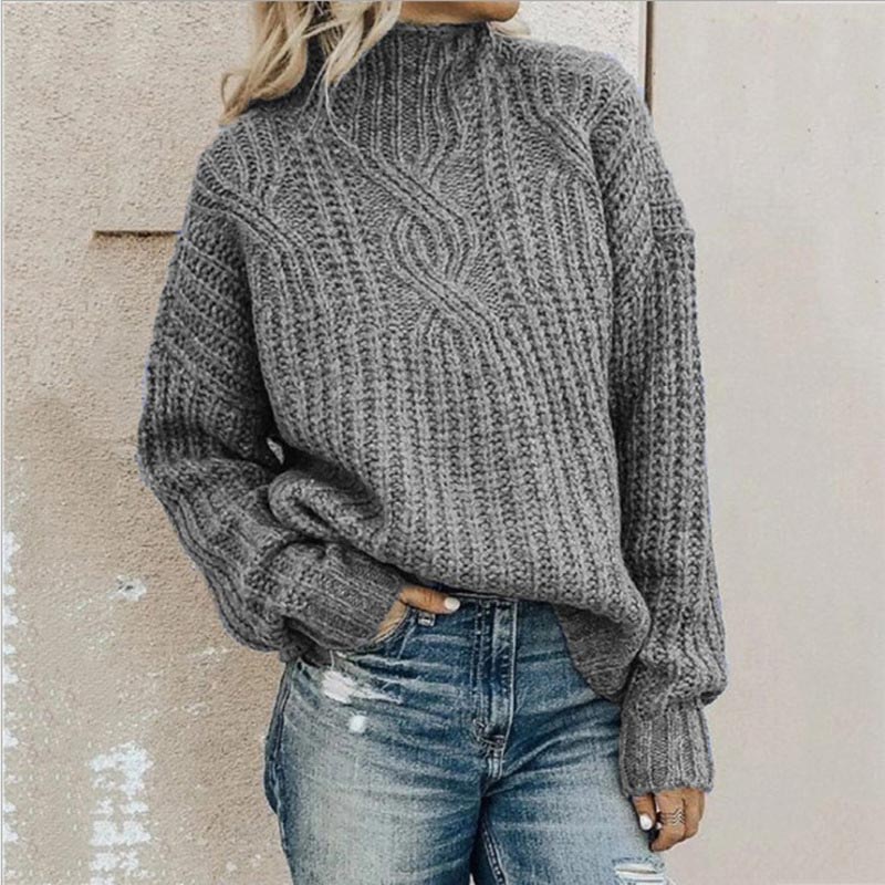 Women's Cable Knit Sweater Mock Neck Long Sleeve Ribbed Trim – Casual Day Plans