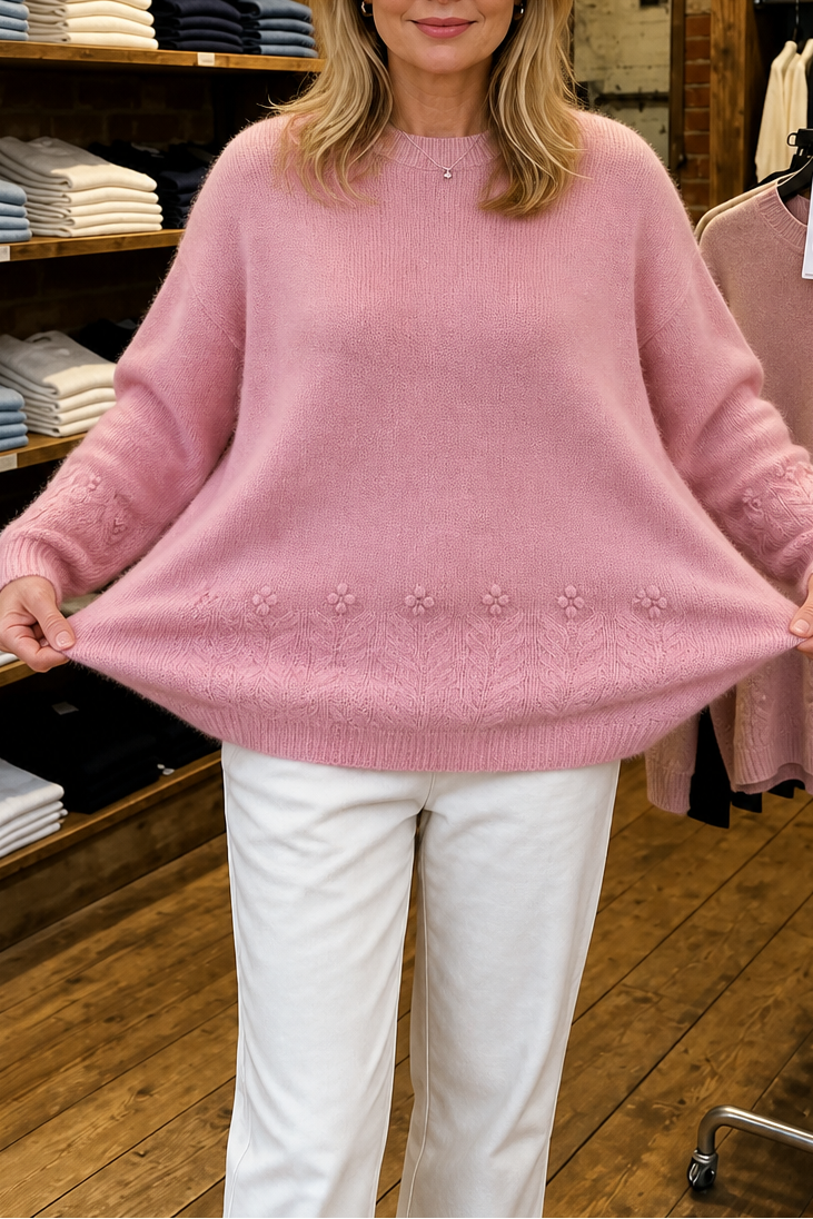 Women’s Cable Knit Sweater Round Neck Long Sleeve Pullover – Relaxed Day Plans