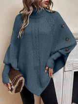 Women’s Cable Knit Sweater Turtleneck Button Shoulder Pointed Hem – Weekend Lunches
