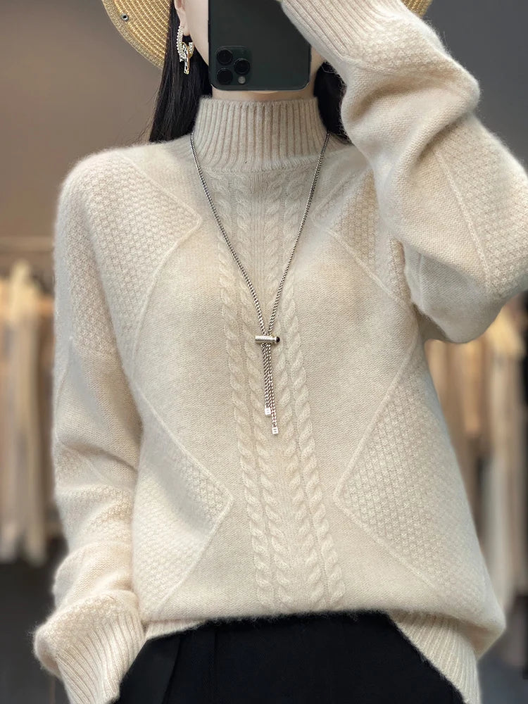 Women's Cable Knit Sweater Turtleneck Long Sleeve – Daily Cold Season Wear