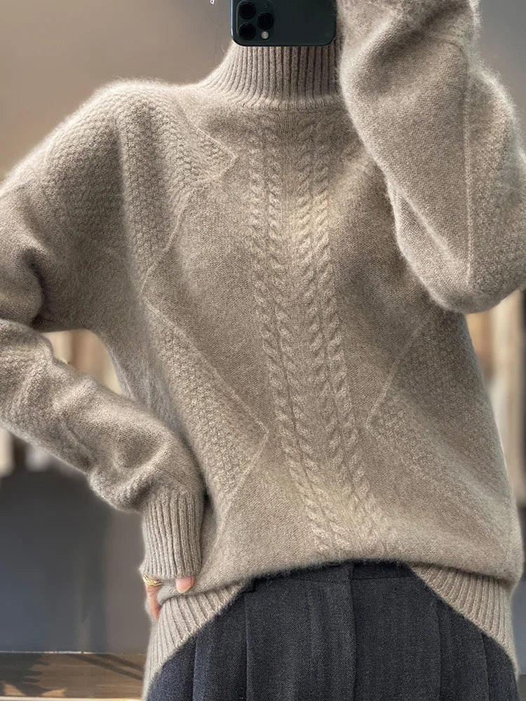 Women's Cable Knit Sweater Turtleneck Long Sleeve – Daily Cold Season Wear