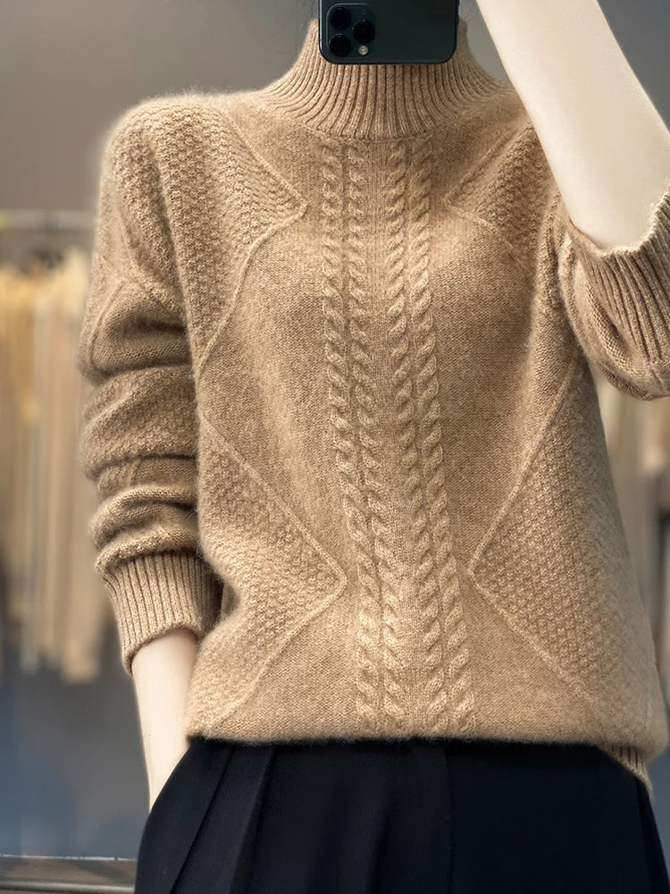 Women's Cable Knit Sweater Turtleneck Long Sleeve – Daily Cold Season Wear