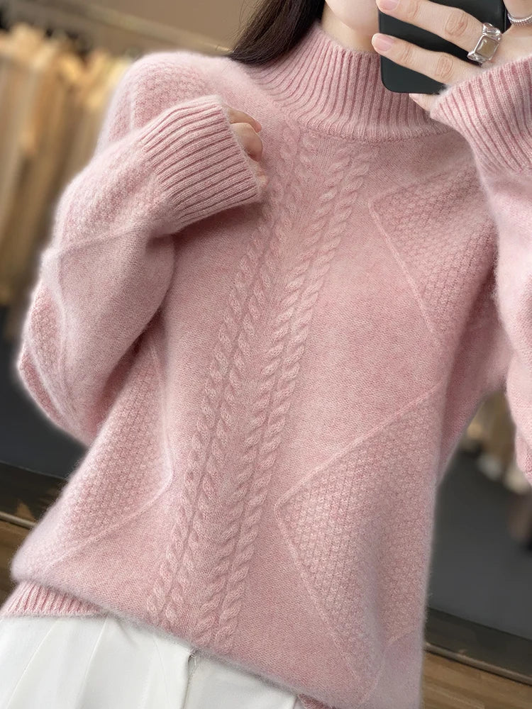 Women's Cable Knit Sweater Turtleneck Long Sleeve – Daily Cold Season Wear
