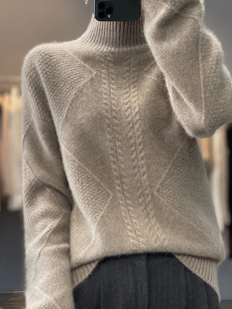 Women's Cable Knit Sweater Turtleneck Long Sleeve – Daily Cold Season Wear