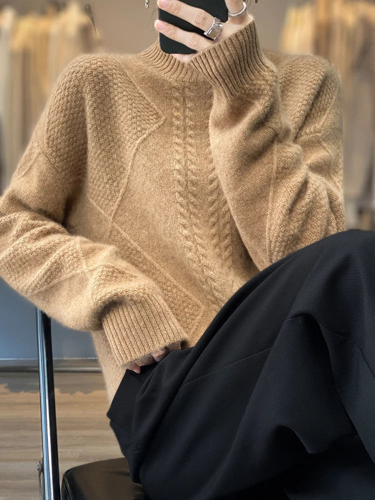Women's Cable Knit Sweater Turtleneck Long Sleeve – Daily Cold Season Wear
